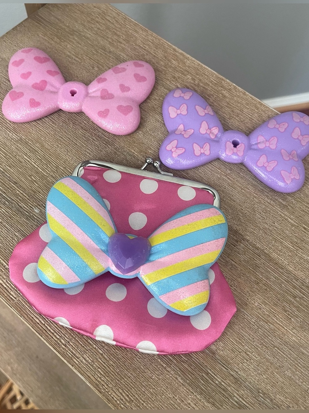 Auth. Disney Minnie Mouse Pink Polka Dot Kisslock Purse Bow Pretend Play Party